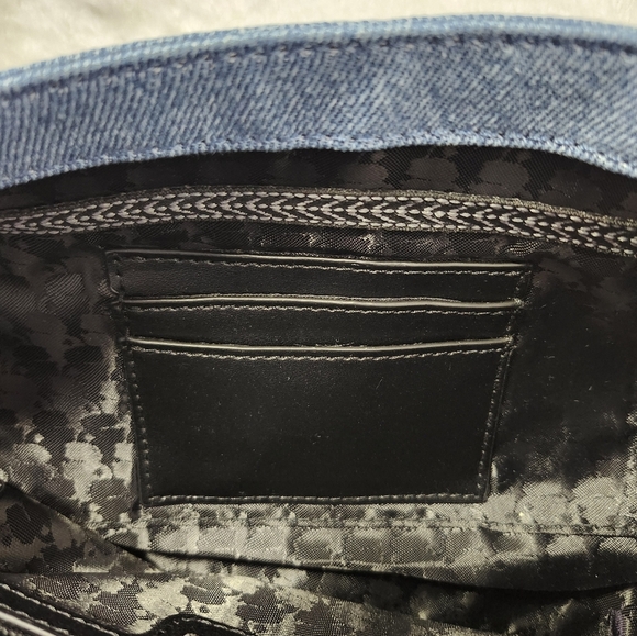 KARL LAGERFELD Agyness Quilted Pearl Chain Fringe Edge Denim Shoulder Bag - Picture 5 of 13